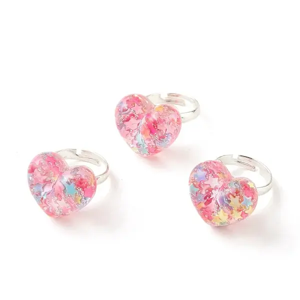 3D Resin Heart with Star Adjustable Ring