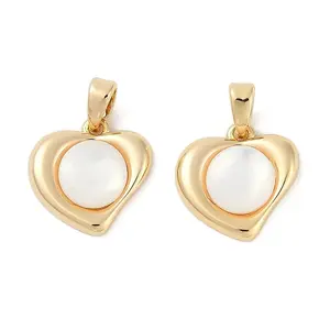 Brass Pave Natural White Shell Heart Charms