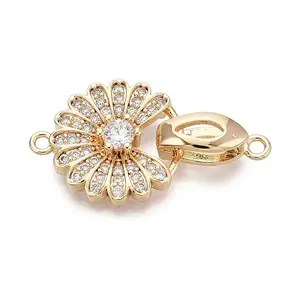 Brass Micro Pave Clear Cubic Zirconia Fold Over Clasps