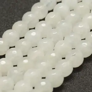 Faceted Natural White Jade Beads Strands