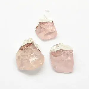 Natural Bezel Raw Rough Gemstone Rose Quartz Pendants