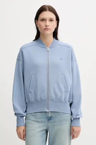 Bavlněná mikina Tommy Hilfiger dámská, modrá barva, hladká, WW0WW45753