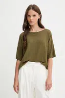 Tričko s příměsí lnu Sisley dámské, zelená barva, 105GM106H