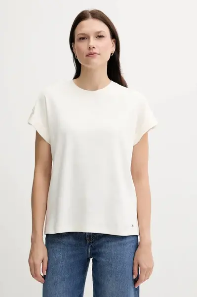 Bavlněné tričko Tommy Hilfiger dámské, béžová barva, WW0WW45628