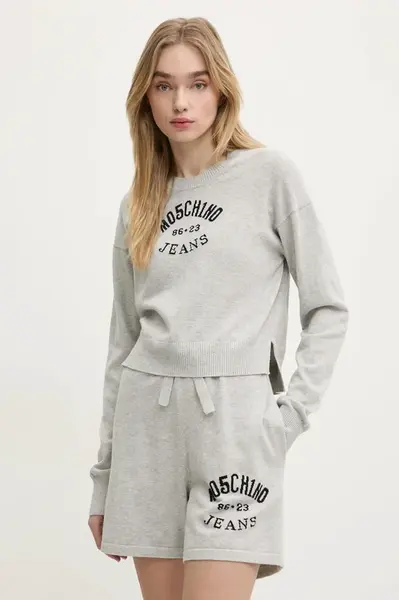 Bavlněný svetr Moschino Jeans šedá barva, lehký, 0907 3201