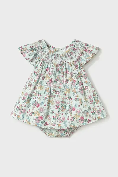 Dětské bavlněné šaty Mayoral Newborn tyrkysová barva, mini, 1867