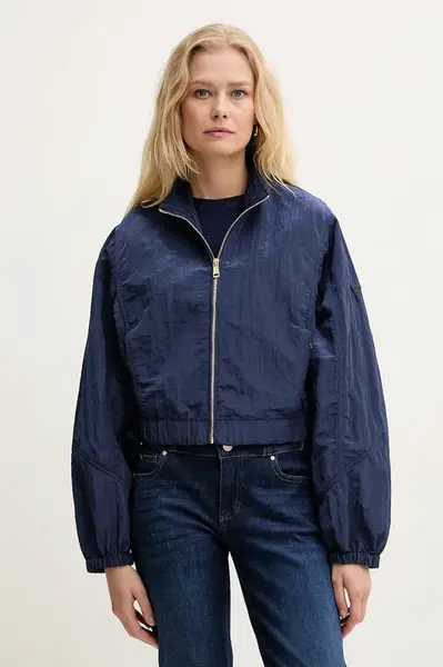 Bunda Guess FLORIE tmavomodrá barva, přechodná, oversize, W5GL18 WH5X2