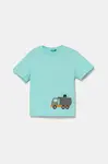 Bavlněné tričko United Colors of Benetton tyrkysová barva, s potiskem, 3I1XG10J6
