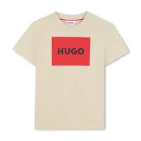 Dětské bavlněné tričko HUGO béžová barva, s potiskem, G00334