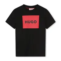 Dětské bavlněné tričko HUGO černá barva, s potiskem, G00334