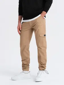 Ombre Men's pants with cargo pockets and leg hem - warm brown