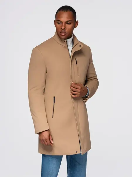 Ombre Structured fitted coat for men with high collar - light brown