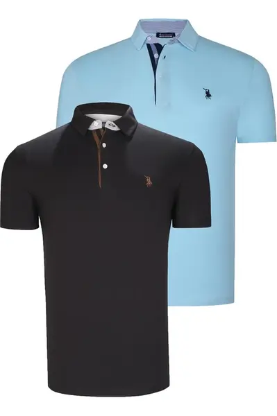DUAL SET T8582 DEWBERRY PÁNSKÉ TRIČKO-BLACK-CYAN