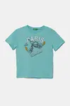 Dětské bavlněné tričko United Colors of Benetton tyrkysová barva, s potiskem, 3I1XG10IJ