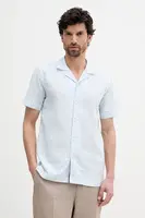 Lněná košile Lindbergh pánská, modrá barva, relaxed, 30-203763