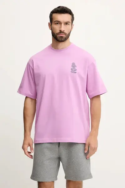 Bavlněné tričko Hummel pánské, fialová barva, s potiskem, 227549