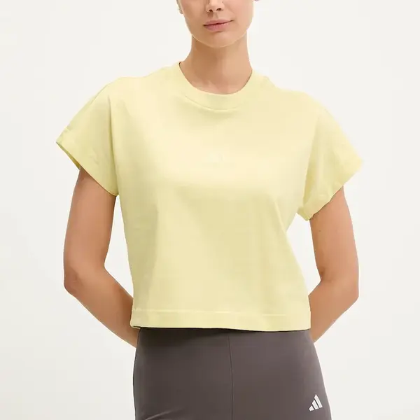 Bavlněné tričko adidas ALL SZN dámské, žlutá barva, JJ1239