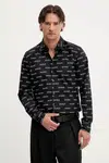 Bavlněná košile HUGO pánská, černá barva, slim, s klasickým límcem, 50545349