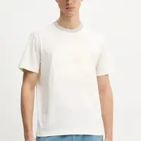 Bavlněné tričko Lacoste béžová barva, s aplikací, TH0124