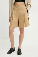 Šortky s příměsí lnu Marella SAGITTA zelená barva, high waist, 2513141015200