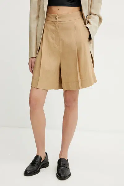 Šortky s příměsí lnu Marella SAGITTA zelená barva, high waist, 2513141015200