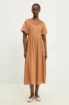 Lněné šaty Answear.LAB hnědá barva, midi