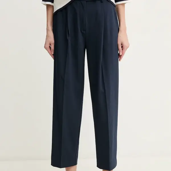 Kalhoty Tommy Hilfiger dámské, tmavomodrá barva, jednoduché, high waist, WW0WW44793