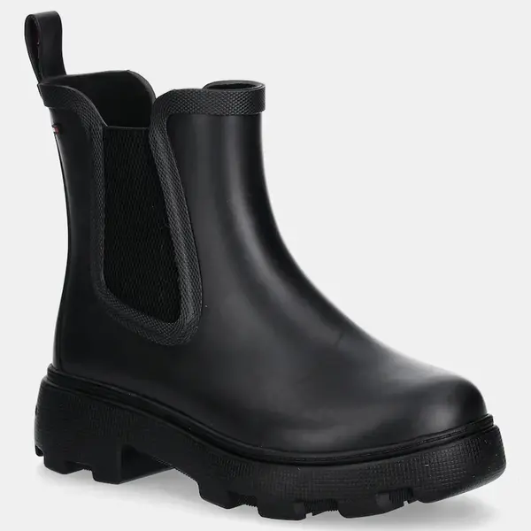 Holínky Tommy Hilfiger FLAG ANKLE RAINBOOT WARM LINING dámské, černá barva, FW0FW08974