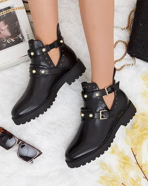 Resti Black women's embellished flat heeled boots Pearl Elegance