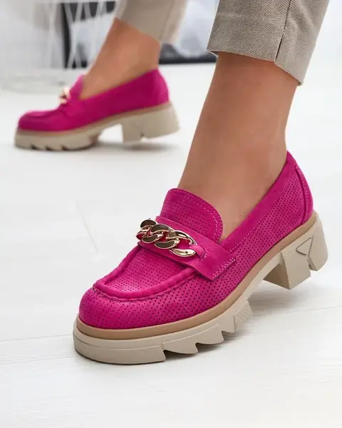 Resti Eco-suede moccasins with gold embellishment in fuchsia Zaffix