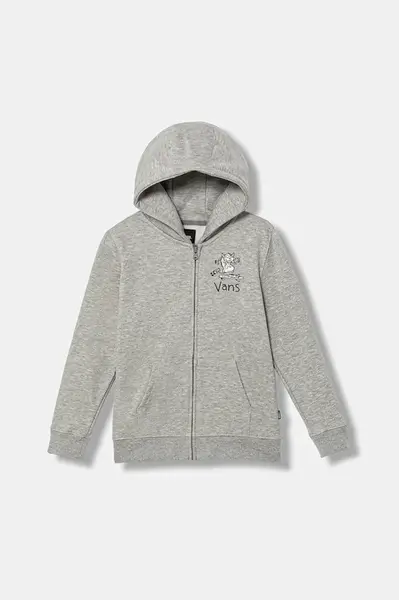 Dětská mikina Vans Sk8 Posse Full Zip šedá barva, s kapucí, s potiskem, VN000PYU02F1