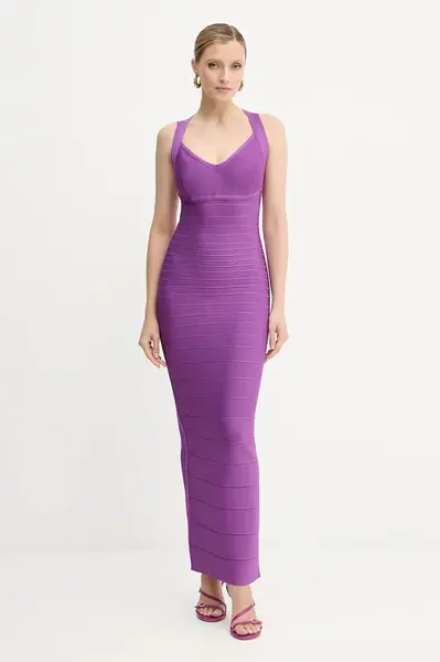 Šaty Herve Leger Sutton fialová barva, maxi, přiléhavé, HLT8497963
