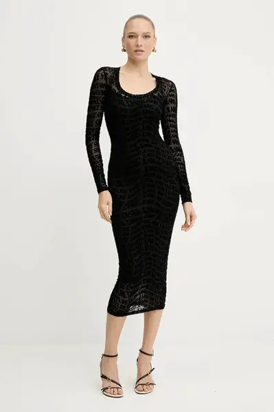 Šaty Versace Jeans Couture černá barva, midi, přiléhavé, 79HAO920 JS490
