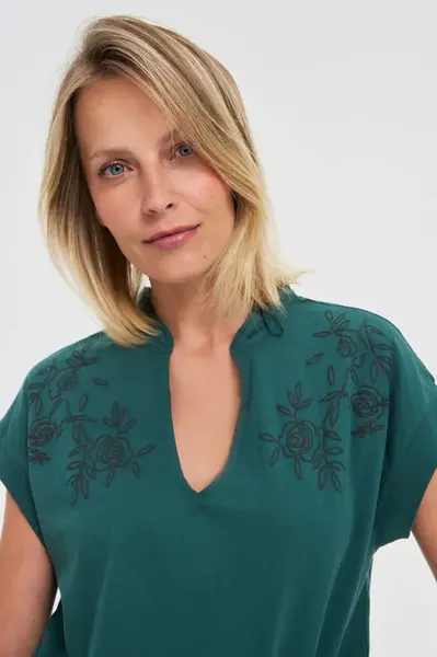 Marisse Navy Blue Cotton Blouse