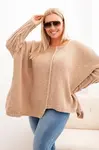 Kesi Włoski Dámský svetr Plus Size z akrylu volného střihu s 3/4 rukávem camelový