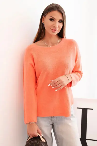 Kesi Włoski Dámský svetr z viskózy s dlouhým rukávem a kulatým výstřihem lososový