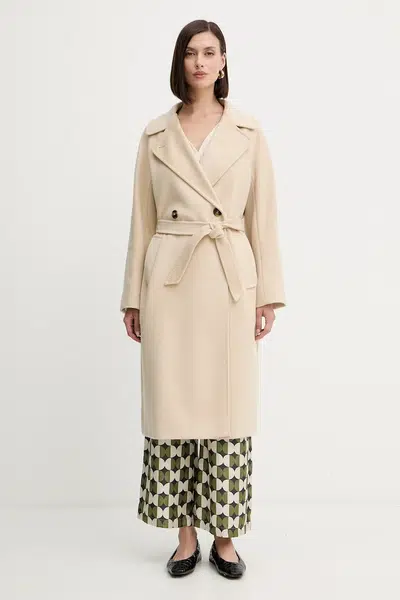Vlněný kabát Weekend Max Mara RESINA dámský, béžová barva, oversize, 2525016031600