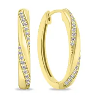 Brilio Silver Slušivé pozlacené oválné náušnice s čirými zirkony EA661Y