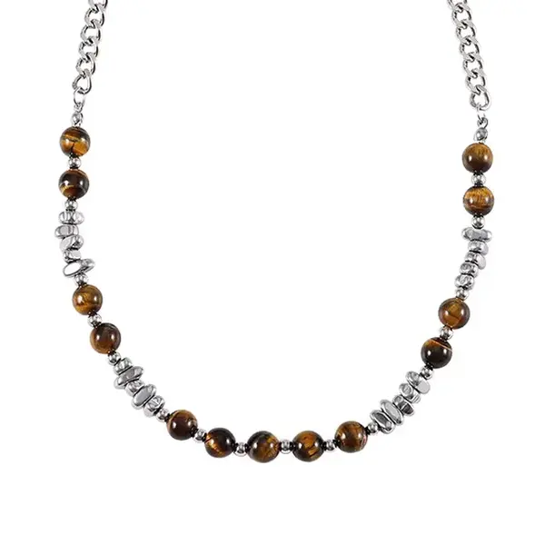 Troli Korálkový náhrdelník z oceli s tygřím okem