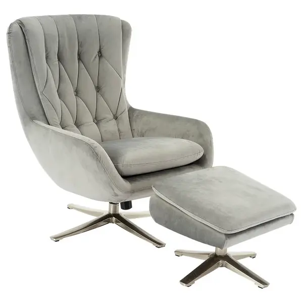 Carryhome RELAXAČNÍ KŘESLO S TABURETEM, textil, světle šedá