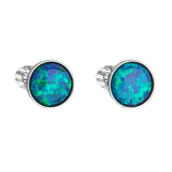 Evolution Group - Pavona Stříbrné náušnice se zeleným syntetickým opálem 11001.3 green