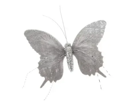 Závesná dekorácia Motýľ 16 cm, šedá látka%