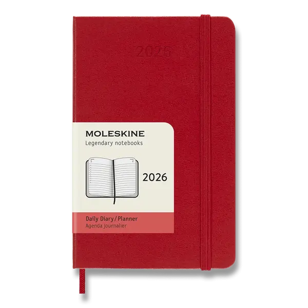 Diář Moleskine 2026 - tvrdé desky, S, denní, červený