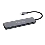 Verbatim 32158, USB-C víceportový rozbočovač Essentials 7-port, 32158, šedý, délka kabelu 18cm, USB-C 3.2 Gen 1, USB-C PD, 2 x USB-A 3.2