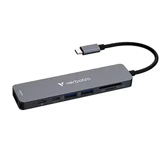 Verbatim 32158, USB-C víceportový rozbočovač Essentials 7-port, 32158, šedý, délka kabelu 18cm, USB-C 3.2 Gen 1, USB-C PD, 2 x USB-A 3.2