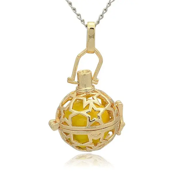 Golden Tone Brass Hollow Round Cage Pendants