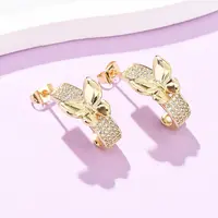 Brass Micro Pave Cubic Zirconia Butterfly Stud Earrings