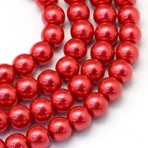 Baking Paint Pearlized Glass Pearl Round Bead Strands