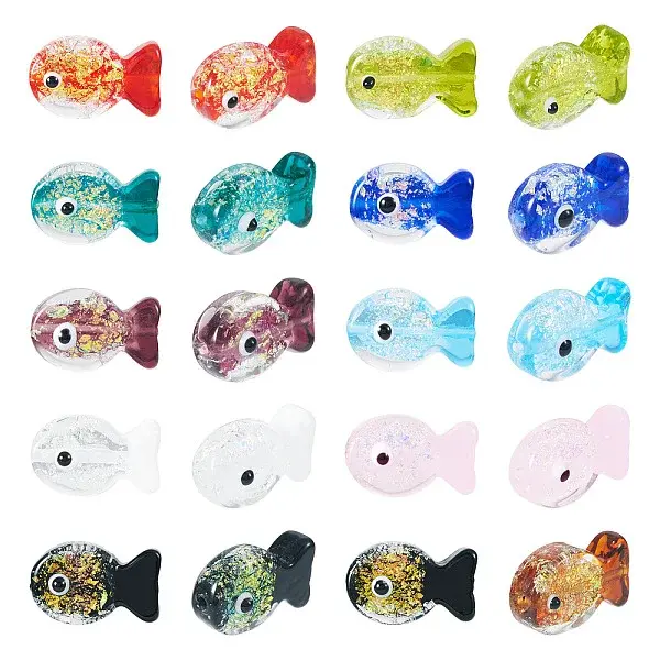 20Pcs 10 Colors Handmade Foil Lampwork Fish Beads
