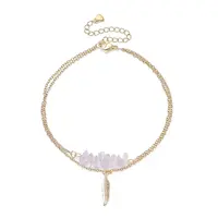 Natural Amethyst Chips Beaded & Feather Charms Double Layer Multi-strand Bracelet
